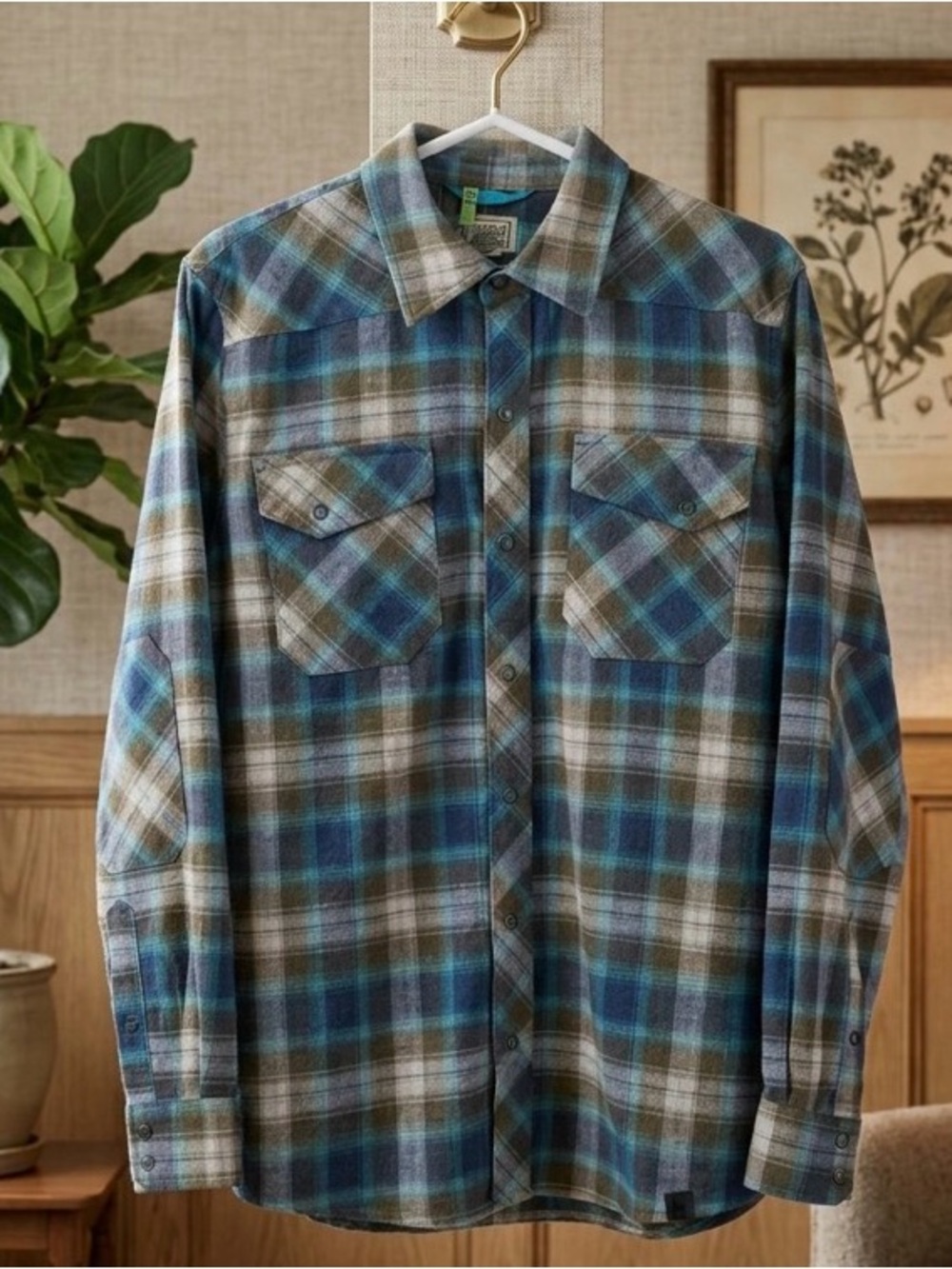 L.L. Bean Blue and Brown Plaid Casual Button-Down Shirt